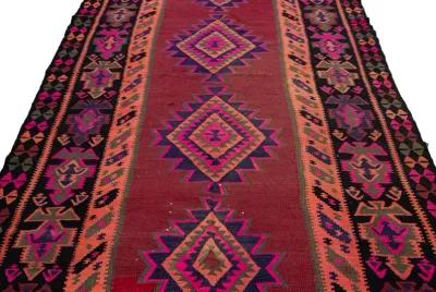 Kilim Red Handmade Wool Runner - Apadana - Pink