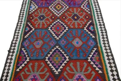 Kilim Multicolor Wool Runner - Apadana - Purple