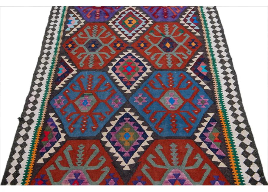 Kilim Multicolor Wool Runner - Apadana - Purple