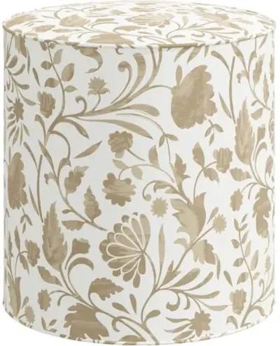 Harper Vine Floral Ottoman - Beige