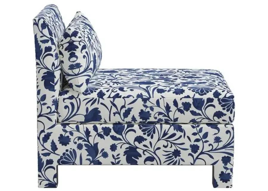 Bryn Vine Floral Slipper Chair - Blue