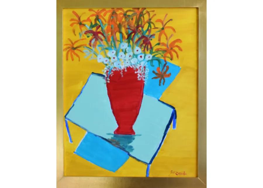 Juan Guzman Flowers Red Vase Painting - yellow