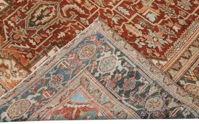 Red Antique Heriz Wool Rug - Apadana - Orange - Orange