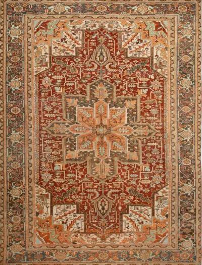 Red Antique Heriz Wool Rug - Apadana - Orange - Orange