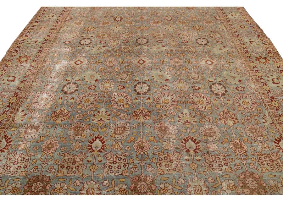 Antique Tabriz Blue Wool Rug - Apadana - Blue