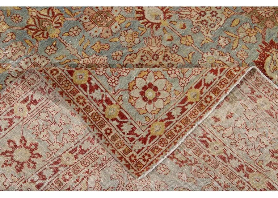 Antique Tabriz Blue Wool Rug - Apadana - Blue