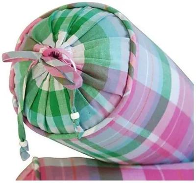 Pink & Green Plaid Bolster Pillows - Pr