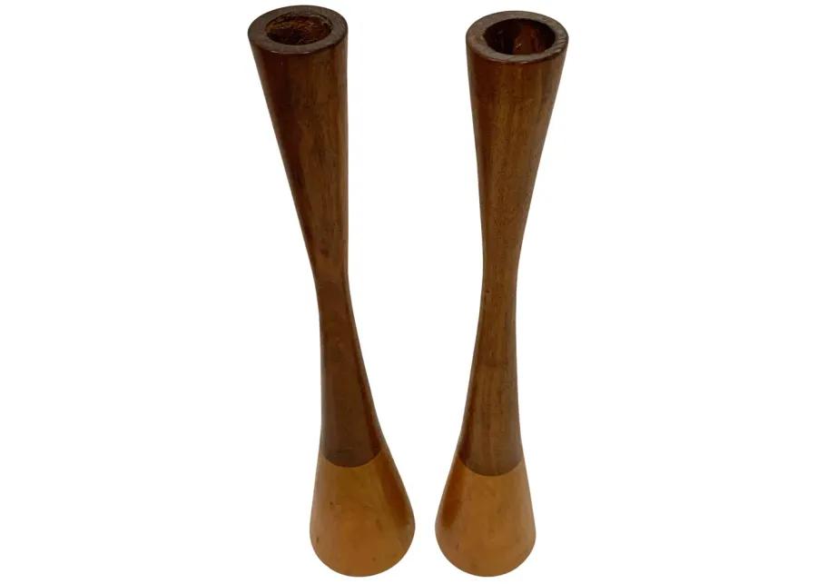 Hand-Turned Walnut/Maple Candlesticks - Eat Drink Home - Brown