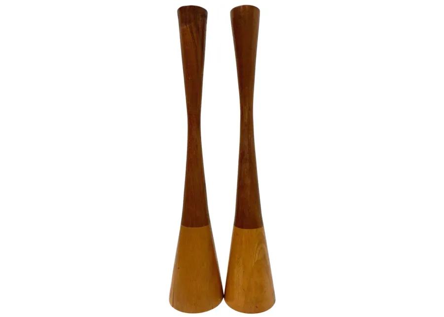 Hand-Turned Walnut/Maple Candlesticks - Eat Drink Home - Brown