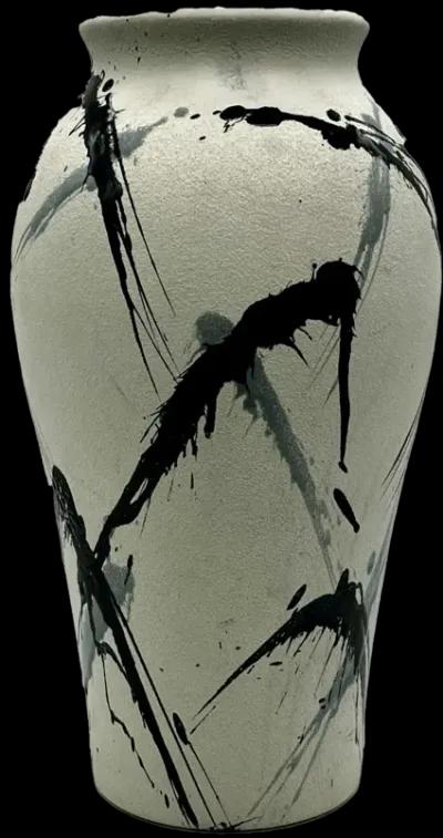 1980s Textured Splatter Paint Vase - Pilar Collection - Black