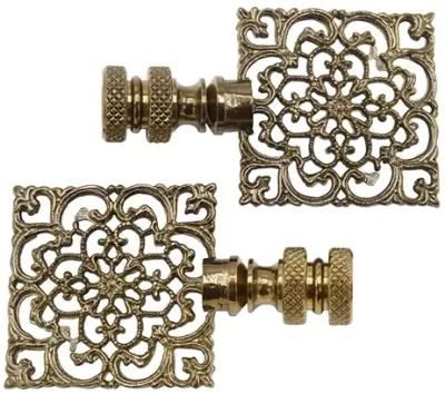 Antiqued Brass Lamp Finials - a Pair By Interesting Things - Gold - Fits a standard size lamp harp