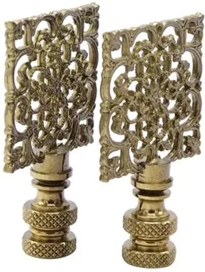 Antiqued Brass Lamp Finials - a Pair By Interesting Things - Gold - Fits a standard size lamp harp