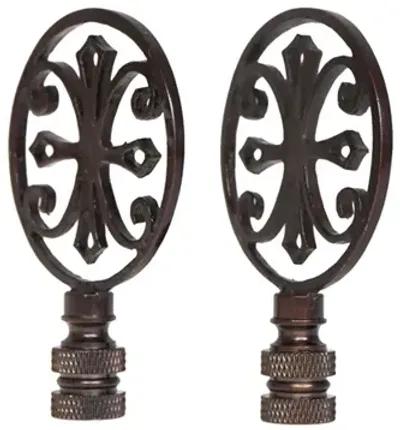 Antiqued Brass Lamp Finials - a Pair By Interesting Things - Brown - Fits a standard size lamp harp