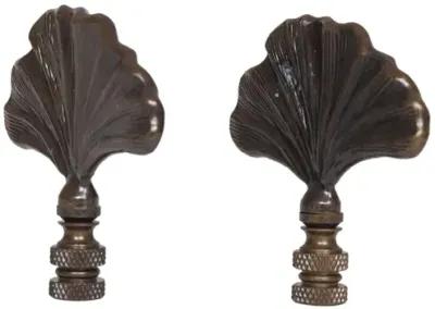 Antiqued Brass Shell Lamp Finials - Set of 2 By Interesting Things - Brown - Fits a standard size lamp harp