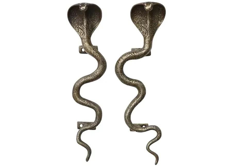 Large Brass Cobra Door Handles - a Pair - Interesting Things - Brown