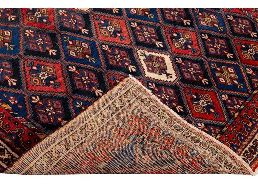 Vintage Shiraz Handmade Blue Wool Rug - Apadana - Blue