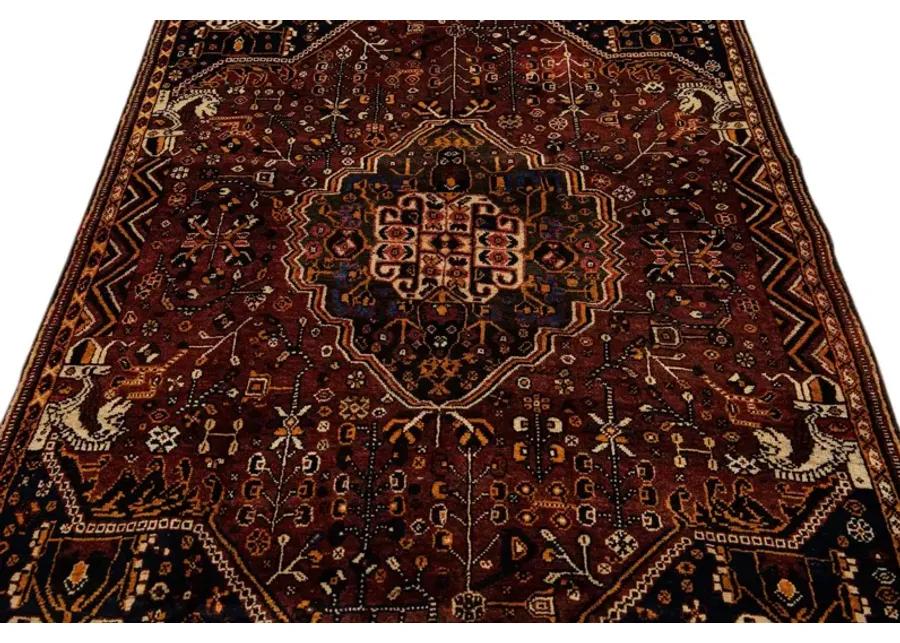 Shiraz Handmade Rust Wool Rug - Apadana - red - red