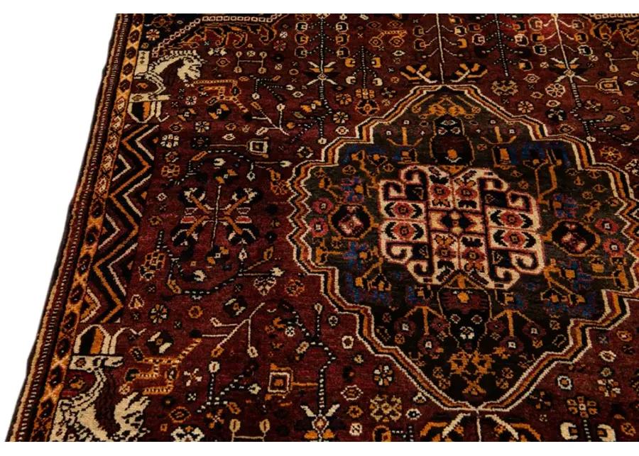 Shiraz Handmade Rust Wool Rug - Apadana - red - red