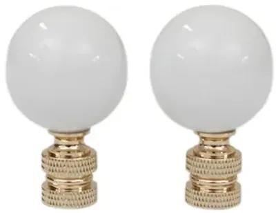 White Porcelain Ball Lamp Finials - Set of 2 By Interesting Things - Fits a standard size lamp harp