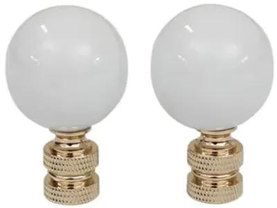 White Porcelain Ball Lamp Finials - Set of 2 By Interesting Things - Fits a standard size lamp harp