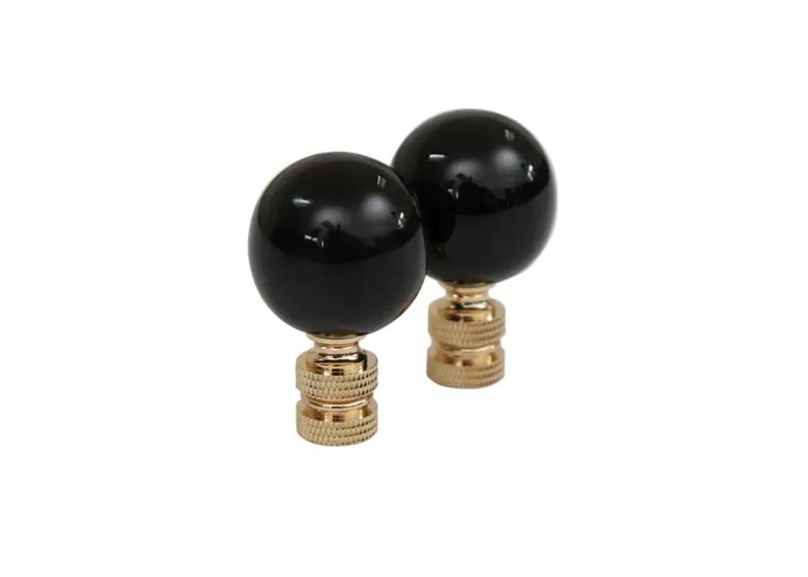 Black Porcelain Ball Lamp Finials - Set of 2 By Interesting Things - Fits a standard size lamp harp