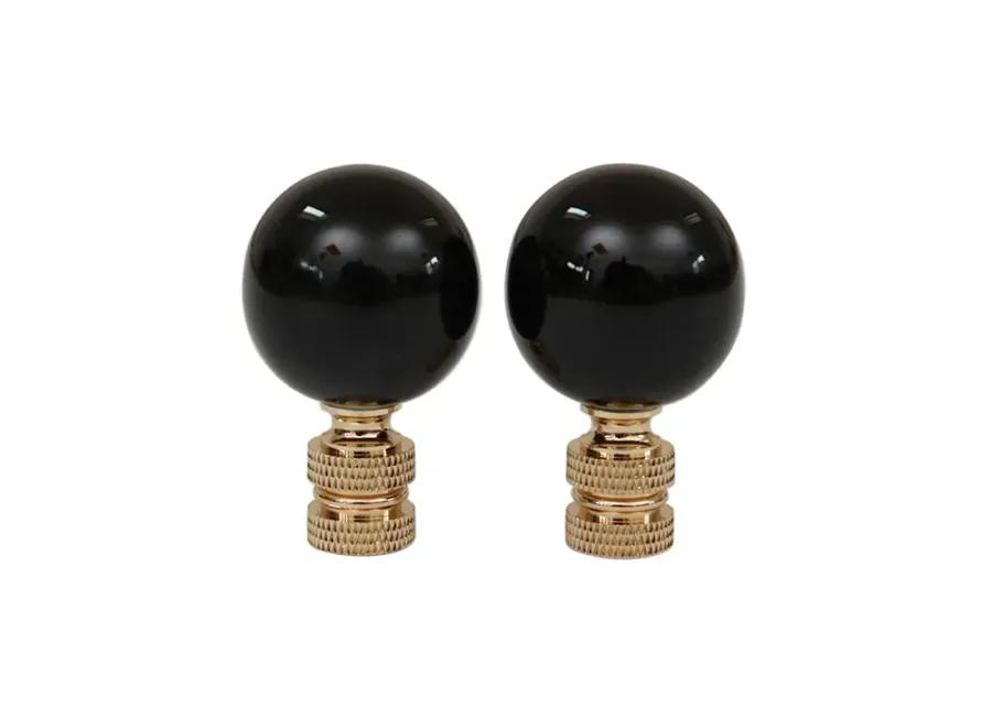 Black Porcelain Ball Lamp Finials - Set of 2 By Interesting Things - Fits a standard size lamp harp