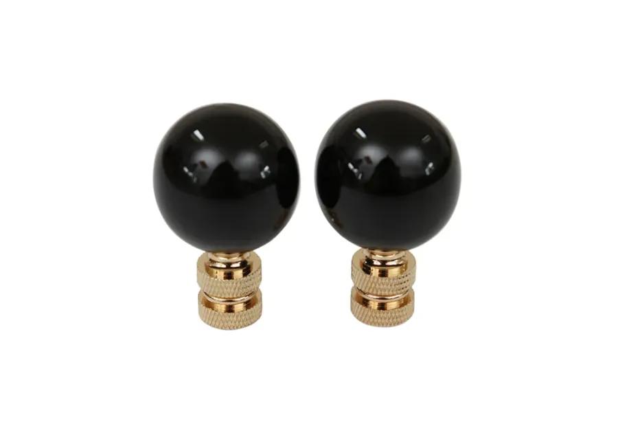 Black Porcelain Ball Lamp Finials - Set of 2 By Interesting Things - Fits a standard size lamp harp