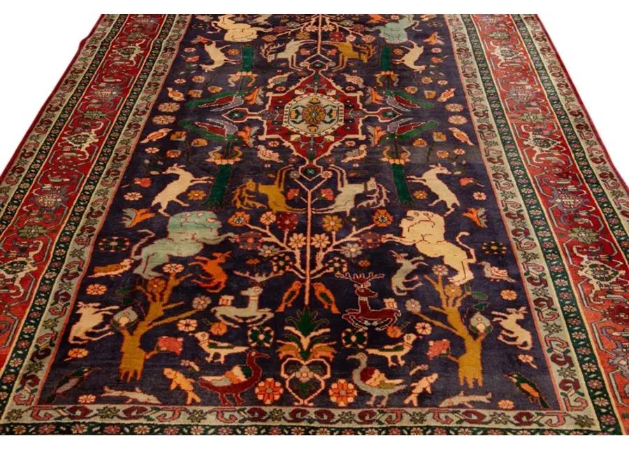 Vintage Shiraz Blue Persian Wool Rug - Apadana - Purple - Purple