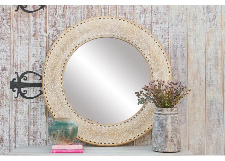 Large Bleached Wood Zellige Inlay Mirror - de-cor - Brown