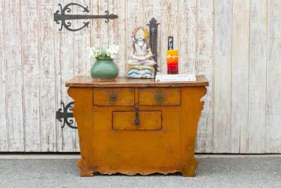 Antique Ming Style Yellow Money Chest - de-cor