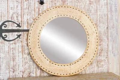 Foliage Bleached Teak Inlaid Mirror - de-cor - Brown