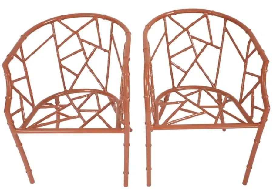 Mid-Century Faux Bamboo Tub Chairs - Pr - G3Q Designs - Orange