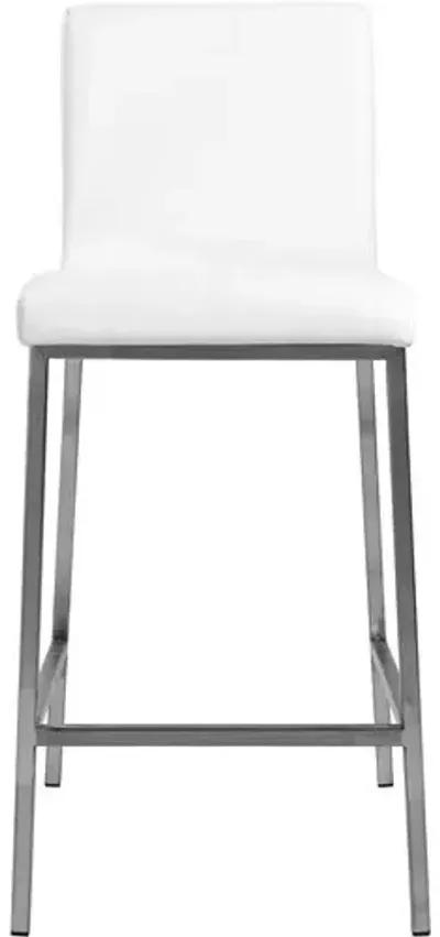 Set of 2 Mia Counter Stools - Steel/White Faux Leather