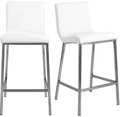 Set of 2 Mia Counter Stools - Steel/White Faux Leather