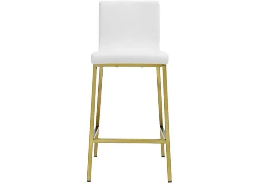 Set of 2 Mia Counter Stools - Gold/White Faux Leather