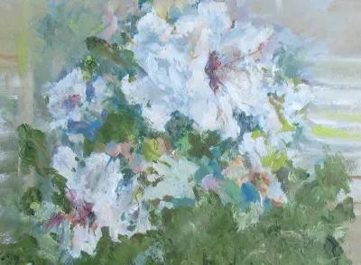 Limited Edition - Impressionist Floral Painting byJohnston - Chez Vous - Green