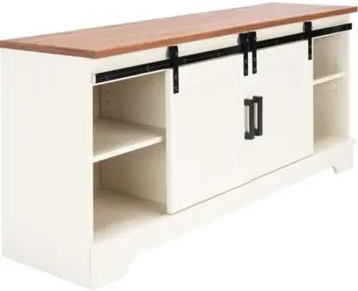 Damarion Media Stand - Whitewash/Walnut