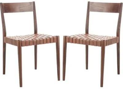 Set of 2 Vince Leather Dining Chairs - Brown