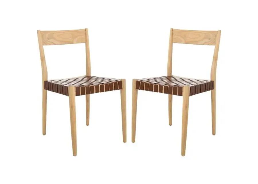 Set of 2 Vince Leather Dining Chairs - Cognac - Brown