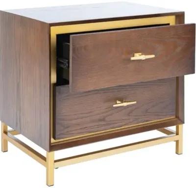 Oscar 2-Drawer Nightstand - Walnut/Brass