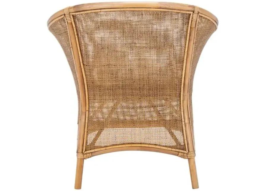 Willy Rattan Accent Chair - Honey Brown - White, Comfortable, Durable, Cushioned