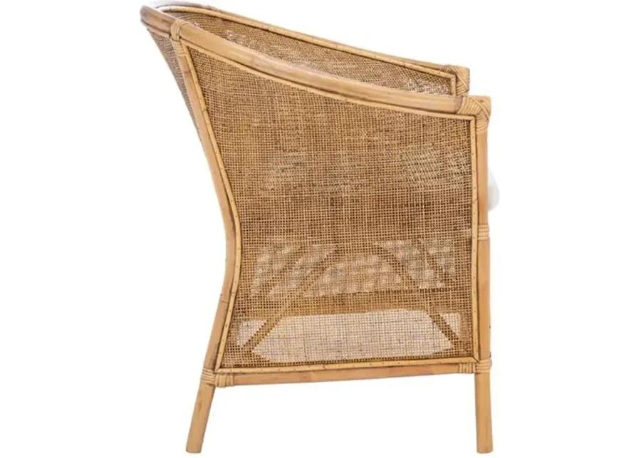 Willy Rattan Accent Chair - Honey Brown - White, Comfortable, Durable, Cushioned