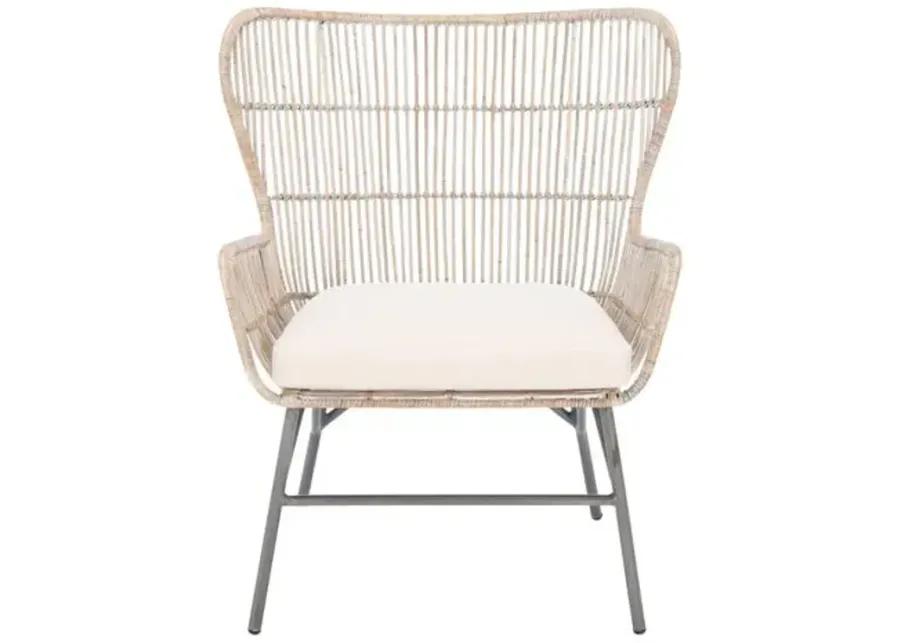 Bree Rattan Accent Chair - Gray Whitewash - Beige, Comfortable, Durable, Cushioned