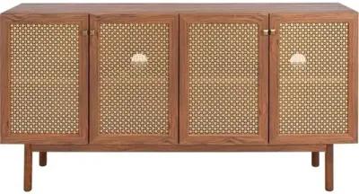 Brielle 4-Door Console/Media Stand - Walnut/Gold Mesh - Brown