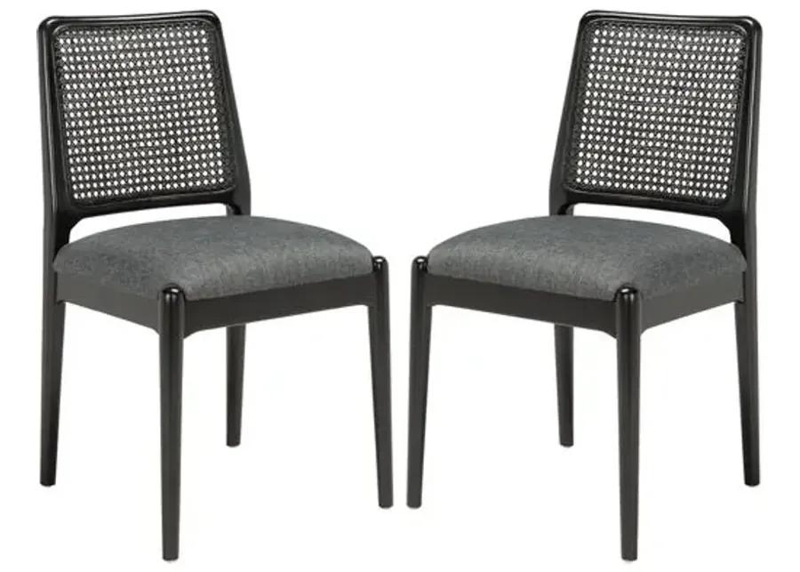 Set of 2 Opal Rattan Dining Chairs - Black/Gray