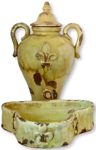 Large Antique French Lavabo / Outdoor Bowl - Rose Victoria - Yellow