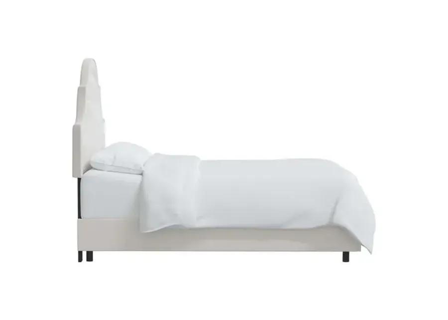 Kennedy Velvet Arched Bed - White, Mattress & Box Spring Required, Velvet Uplhostery, Headboard Padding, Comfortable, Durable