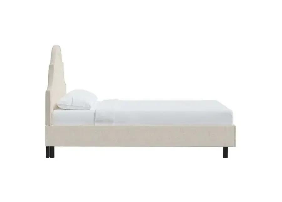 Kennedy Linen Arched Platform Bed - Ivory, No Box Spring Required, Comfortable & Durable