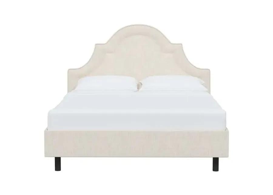 Kennedy Linen Arched Platform Bed - Ivory, No Box Spring Required, Comfortable & Durable