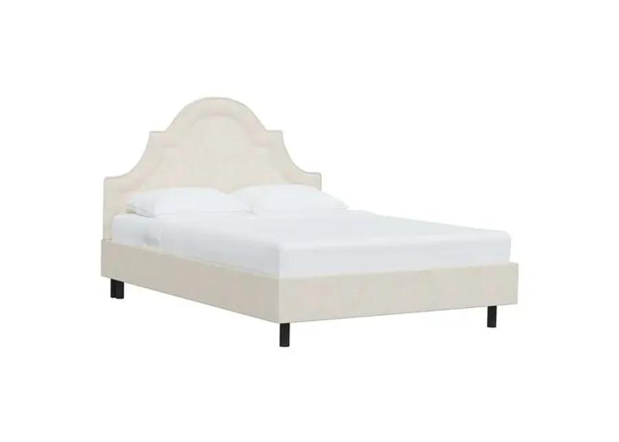 Kennedy Linen Arched Platform Bed - Ivory, No Box Spring Required, Comfortable & Durable